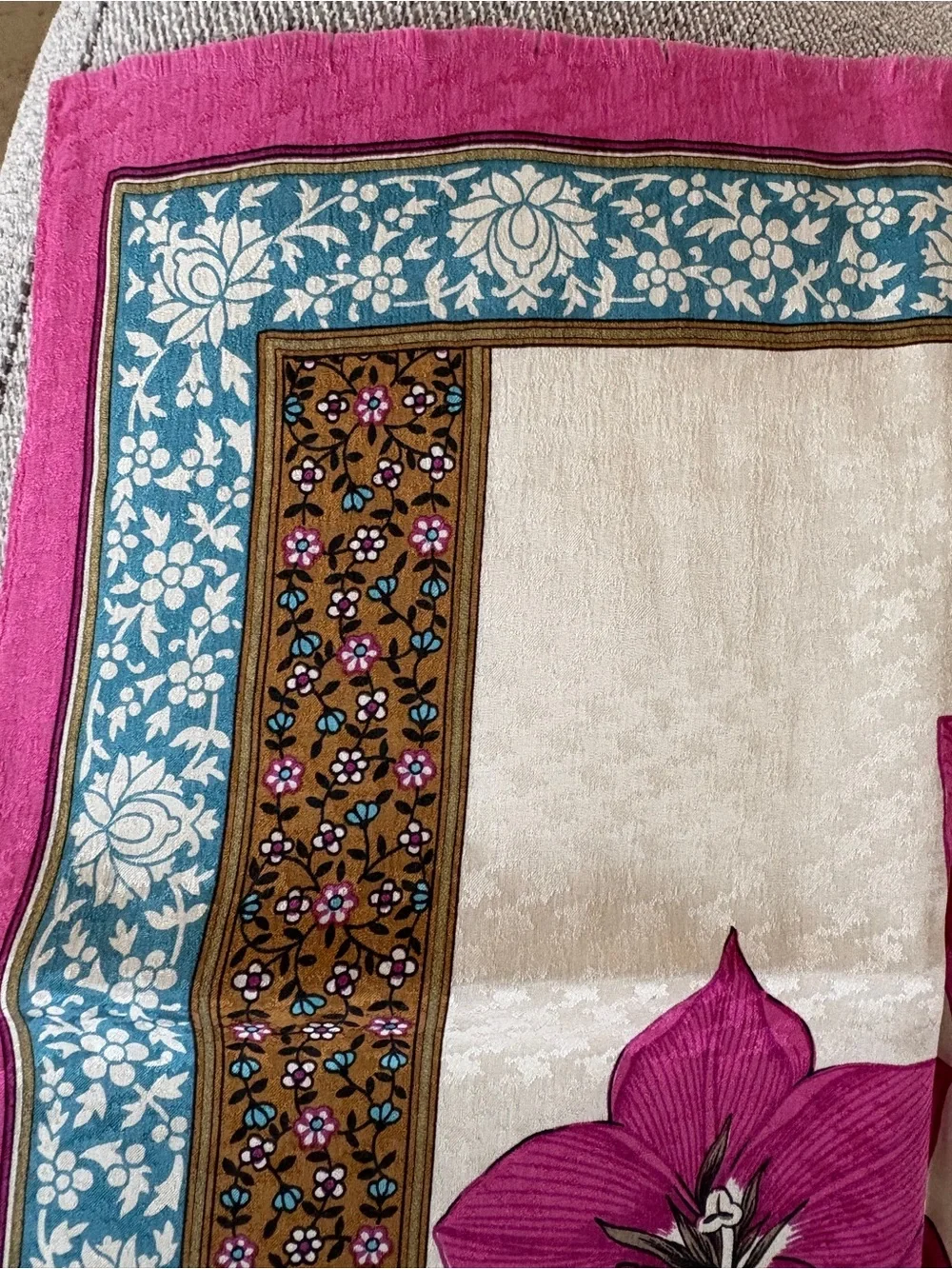 Vintage Albert Nipon Pink and Ivory Floral Silk-Blend Scarf